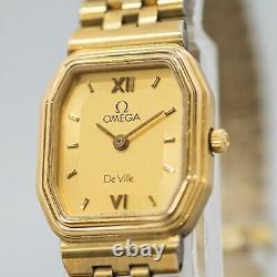 For Parts 10K Vintage OMEGA De Ville Cal. 1375 Quartz Gold Roman Dial Women's