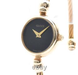For Parts Vintage Gucci 2700L 20mm Black Dial Gold Bangle Quartz Women's Japan