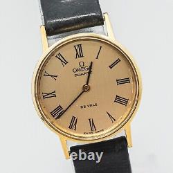 For Parts Vintage OMEGA De Ville Cal. 1350 Quartz Gold Roman Dial Women's Watch