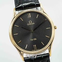 For Parts Vintage OMEGA DeVille Cal. 1377 Quartz Black x Gold Roman Men's Watch