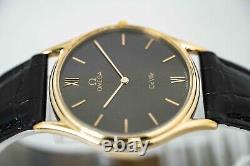 For Parts Vintage OMEGA DeVille Cal. 1377 Quartz Black x Gold Roman Men's Watch