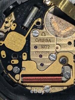 For Parts Vintage OMEGA DeVille Cal. 1377 Quartz Black x Gold Roman Men's Watch