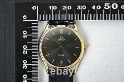 For Parts Vintage OMEGA DeVille Cal. 1377 Quartz Black x Gold Roman Men's Watch