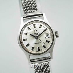 For Parts Vintage OMEGA Geneve Cal. 681 Automatic Silver Dial Date Ladies Watch