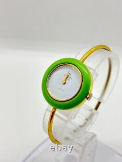 GUCCI 11/12 Change Bezel Watch White Dial metal Green Not tested For Parts