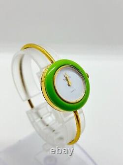 GUCCI 11/12 Change Bezel Watch White Dial metal Green Not tested For Parts