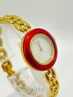 GUCCI 11/12 Change Bezel Watch White Dial metal Red Watch Not tested For Parts