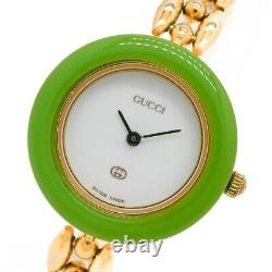 GUCCI 11/12 Change Bezel Watch White Gold Green Not tested For Parts Or Repair