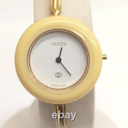 GUCCI 1100-L Change Bezel Watch Junk White Dial GP 16.5cm Working Crown Broken