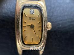 Geneve Diamond 18k Gold Plated Stainless Steel Back Watch 2006L. For Parts. CL49