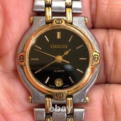 Gucci Women 9000L Fashion Date Two Tone Quartz For Watch Parts Or Repair Only