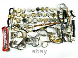 HUGE LOT (40+) vtg Wrist Watch Parts Piece Repair Bands Clinton Timex