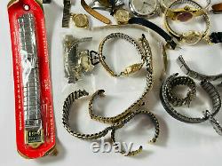 HUGE LOT (40+) vtg Wrist Watch Parts Piece Repair Bands Clinton Timex