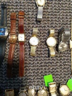 HUGE VINTAGE WATCH LOT FOR REPAIR OR PARTS SOLD AS IS Bulova Hamilton Seiko