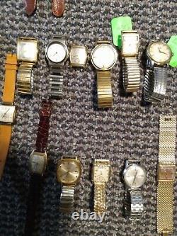 HUGE VINTAGE WATCH LOT FOR REPAIR OR PARTS SOLD AS IS Bulova Hamilton Seiko