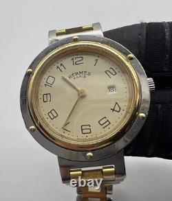 Hermes Clipper Watch Two Tone 30 mm With Broken Clasp And Needs A Service