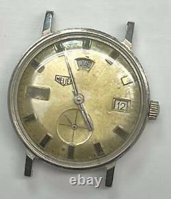 Heuer Vintage Gold Dial Stainless Steel Day/date Watch Head For Parts Or Repairs