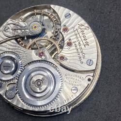 Illinois Bunn Pocket Watch Movement 19j Size 16s OF Railroad Model 9 Parts F8299