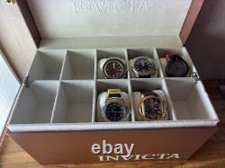 Invicta Watch Case With Watches UNTESTED PARTS ONLY 6 Watches + Brown Case