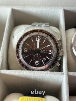 Invicta Watch Case With Watches UNTESTED PARTS ONLY 6 Watches + Brown Case