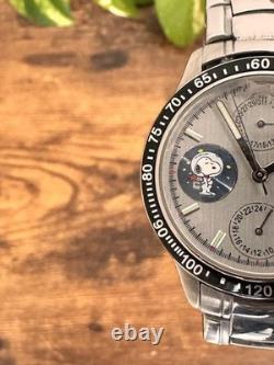 Junk Snoopy Limited Watch Silver Dial Broken Crystal 35mm 18cm Battery Replaced