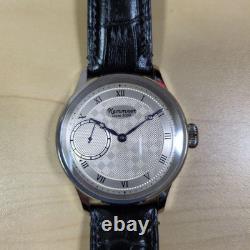 Kemmner Manual Wind Watch Silver Dial Blue Hands Leather Strap Junk Not Working