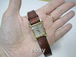 L@@K Vintage Longines 14K Yellow Gold Tank men's Watch Leather Band for parts