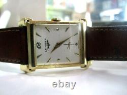 L@@K Vintage Longines 14K Yellow Gold Tank men's Watch Leather Band for parts