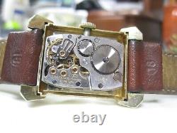 L@@K Vintage Longines 14K Yellow Gold Tank men's Watch Leather Band for parts