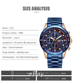LIGE Stainless Steel Top Brand Luxury Business Watch Men with Brand Box