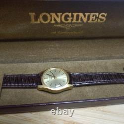 LONGINES Gold Hand Winding Watch Leather Band Vintage For Parts Not Tested Junk