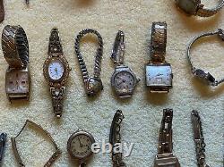 LOT of 58 Vintage Wrist Watches Parts Repair BULOVA ACCRO WITTNAUR MONTAUK more