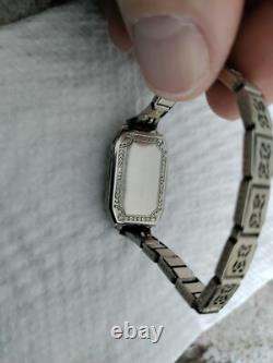 Ladies Helbros Watch 20k Solid White Gold Case NOT Working For Parts