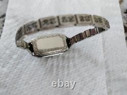 Ladies Helbros Watch 20k Solid White Gold Case NOT Working For Parts