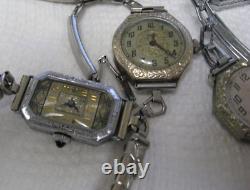Ladies Vintage Deco Wrist Watches and Bands Repair/Parts Many Run 9 piece lot