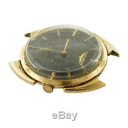 Longines Vintage Black Dial 14k Solid Gold Mens Watch Head For Parts Or Repairs
