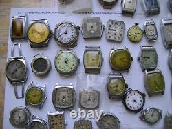 Lot 100 Vintage Deco Watches, Movement For Parts Or Repair