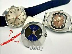 Lot Of 3 Watches Enicar Automatic Wrist Swiss Made Men's Parts Or Repair