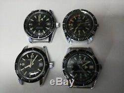 Lot Of 4 Vintage Diver Watches, For Parts, Running And Stopping, Must Fix Them