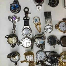 Lot Of 40 Assorted Pocket Watches Untested Vintage New Parts Repair Good