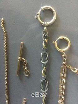 Lot Of 8 Antique Victorian Pocket Watch Chains Fobs For Parts Or