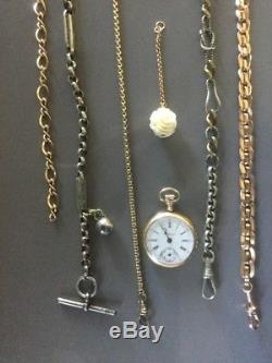 Lot Of 8 Antique Victorian Pocket Watch Chains Fobs For Parts Or