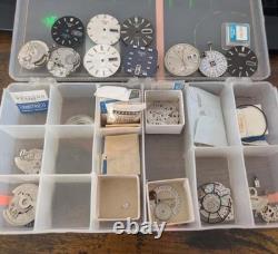 Lot Of Assorted Seiko Parts, Movements, And Dials For Parts Or Repairs