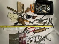 Lot Of Tools & Parts For Antique Clock & Watch Repair