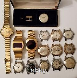 Lot of 15 vintage mens wrist watches for parts / repair watch