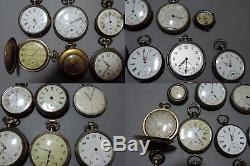 Lot of 19 Vintage Antique Silver & Other Pocket Watches for Parts or Repair
