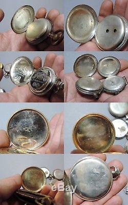 Lot of 19 Vintage Antique Silver & Other Pocket Watches for Parts or Repair