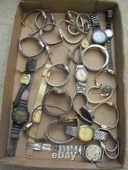 Lot of 28 Vintage 1950s to 1980s Wristwatches for Parts or Repair