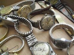 Lot of 28 Vintage 1950s to 1980s Wristwatches for Parts or Repair