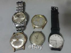 Lot of 5 Japan mechanical watches for parts Seiko Citizen Orient in 1950-70's